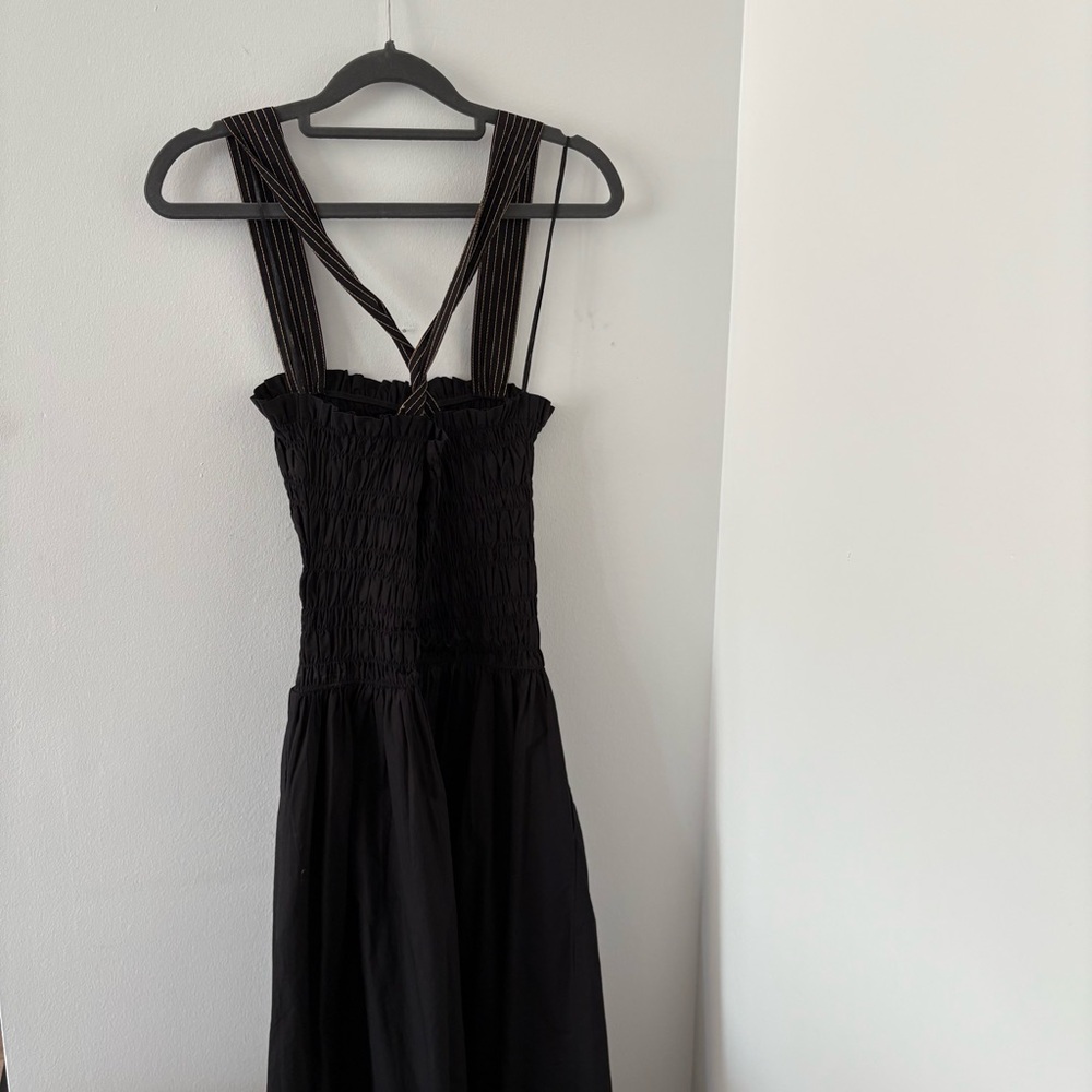 ZARA Topstitched Black Midi Dress with Pockets 100% Cotton Size M NWT - Picture 11 of 15